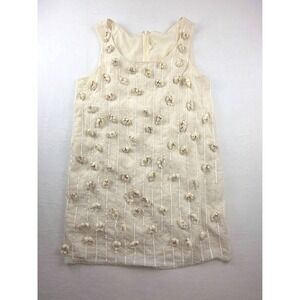Geode Womens Ivory Sequin Beaded 3D Floral Applique Shift Dress Sleeveless XL